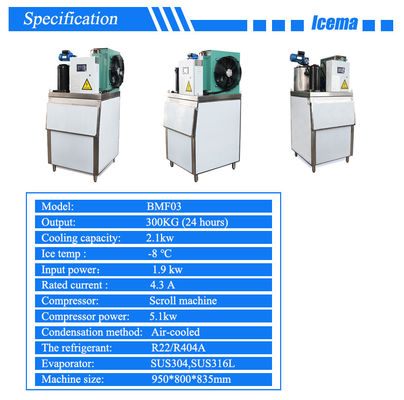 Máquina comercial de flocos de gelo de água doce 300 kg 1,9 KW