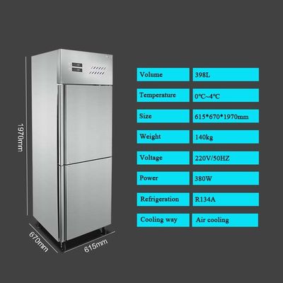 0-8 graus 2 portas vertical geladeira freezer lado a lado aço inoxidável 400 litros para restaurante