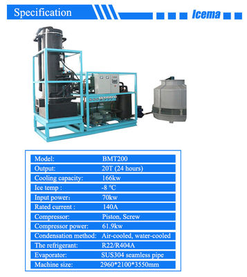 Máquina de gelo de tubo de 15 toneladas Condensador automático de água/evaporação para a indústria de bebidas