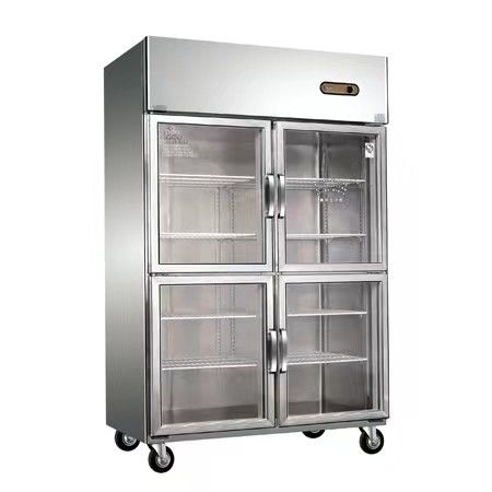 Armazenamento de frio profissional Quatro portas vertical frigorífico comercial de aço inoxidável e congelador